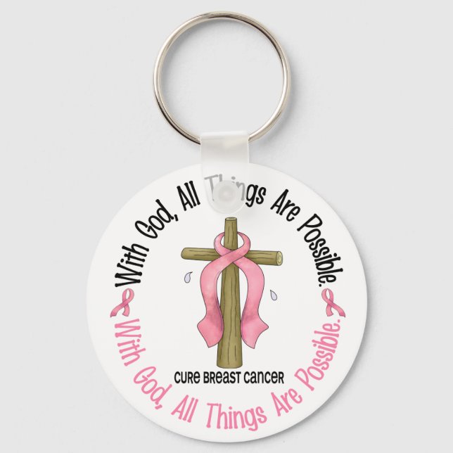 Breast Cancer WITH GOD CROSS 1 Key Ring (Front)