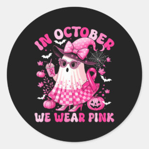 Breast Cancer Women Girl Bow Ghost In October We W Classic Round Sticker