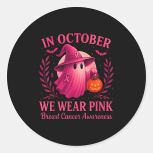 Breast Cancer Women Halloween In October We Wear N Classic Round Sticker