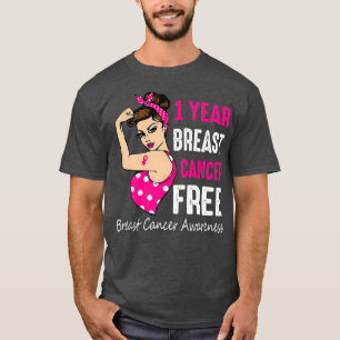 Breast Cancerversary 1 Year Riveter Ribbon Breast T-Shirt