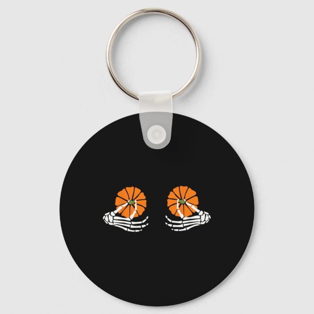 Breast Pumpkin Skeleton Hand Halloween  Key Ring (Front)