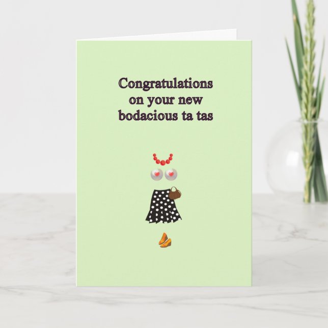 Breast Surgery Congratulations, Funny Cartoon Art Card (Front)