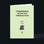 Breast Surgery Congratulations, Funny Cartoon Art Card<br><div class="desc">This fun card congratulates someone on their breast surgery. It has a funny depiction with ladies clothing. There is a pleated polka dot skirt, a pair of heels and a necklace. In place of top is my art of two pearly orbs with a pink heart in the middle of each...</div>