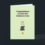 Breast Surgery Congratulations, Funny Cartoon Art Card<br><div class="desc">This fun card congratulates someone on their breast surgery. It has a funny depiction with ladies clothing. There is a pleated polka dot skirt, a pair of heels and a necklace. In place of top is my art of two pearly orbs with a pink heart in the middle of each...</div>