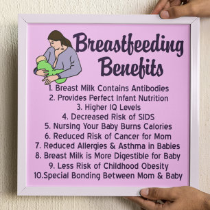 Breastfeeding Benefits Top 10 List for Nursing Poster