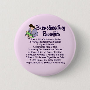 Breastfeeding Benefits Top 10 Reasons for Nursing 6 Cm Round Badge