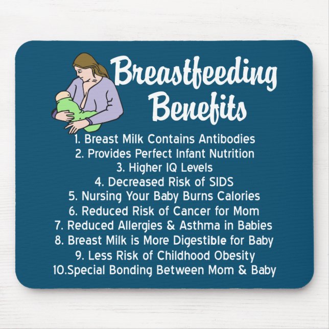 Breastfeeding Benefits Top 10 Reasons for Nursing Mouse Mat (Front)
