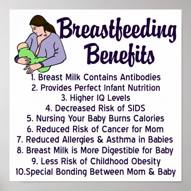 Breastfeeding Benefits Top 10 Reasons for Nursing Poster (Front)