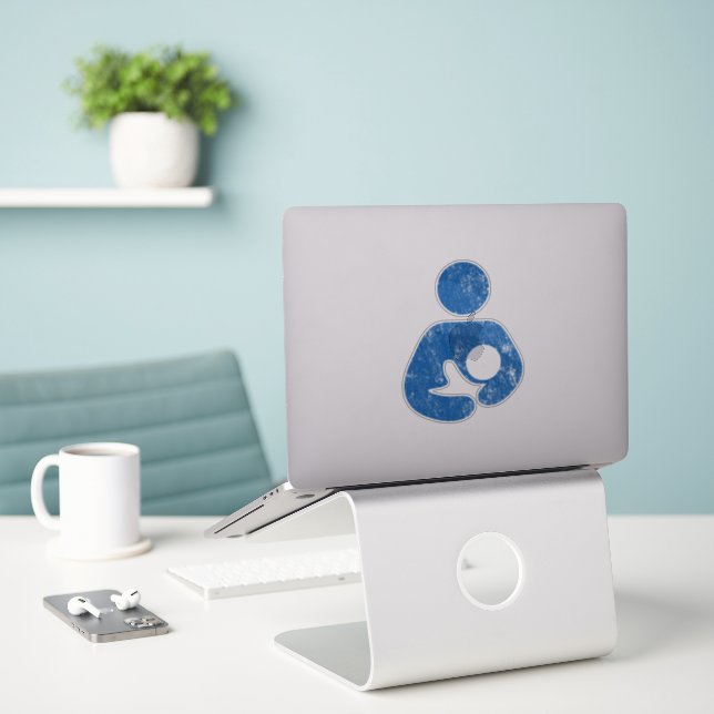 Breastfeeding / Nursing Symbol (Blue Distressed) (Laptop On Desk)
