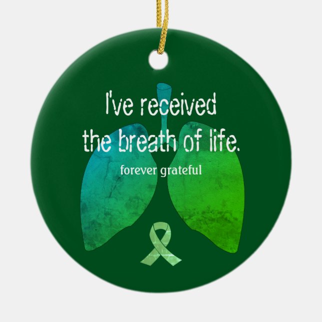 Breath of Life Lung Transplant Custom Round Ceramic Tree Decoration (Front)