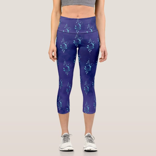 Breathe 6 Scattered Blue Monochrome Tie dye Capri Leggings (Front)