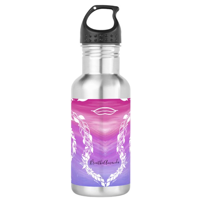 Breathe Abstract leaf design on pink background 532 Ml Water Bottle (Front)