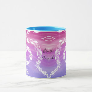 Breathe Abstract leaf design on pink background Mug