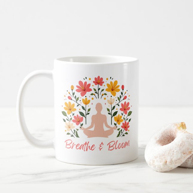 Breathe and Bloom Yoga Meditation Mug (With Donut)