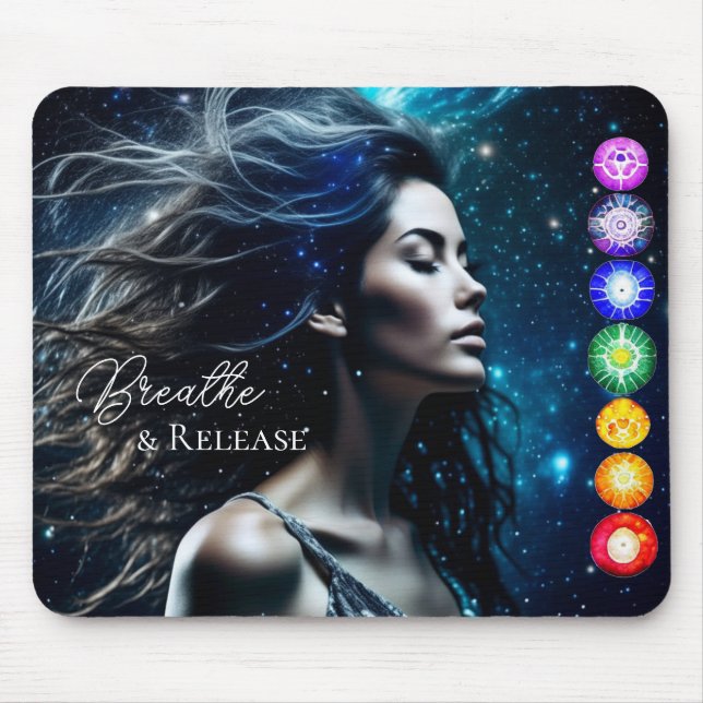 Breathe and Release | Beautiful Ethereal Woman Mouse Mat (Front)
