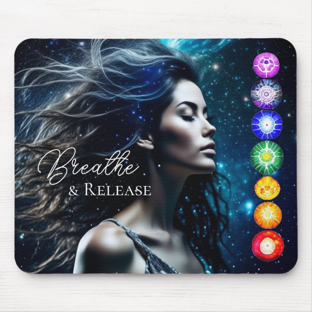 Breathe and Release | Beautiful Ethereal Woman Mouse Mat (Front)