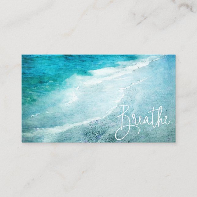 Breathe Beach Quote Teal Blue Ocean Quotes Business Card (Front)
