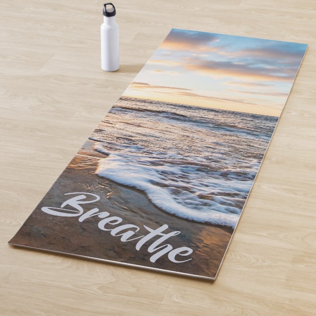 Breathe Calming neutral Beach Ocean Waves Sunset Yoga Mat (In Situ)