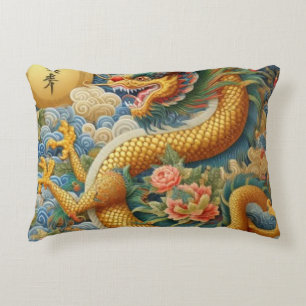Breathe Fire Chinoiserie Dragon Gold Decorative Cushion