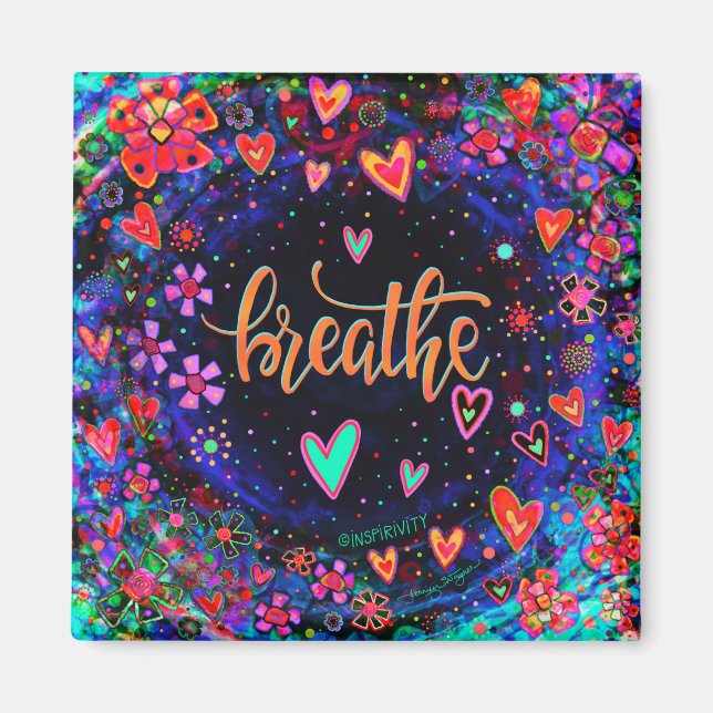 Breathe Floral Trendy ONE WORD Inspirivity Fun Magnet (Front)