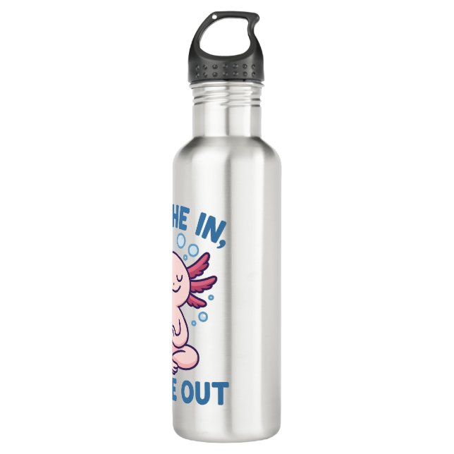 Breathe In Bubble Out Axolotl Yoga 710 Ml Water Bottle (Front)