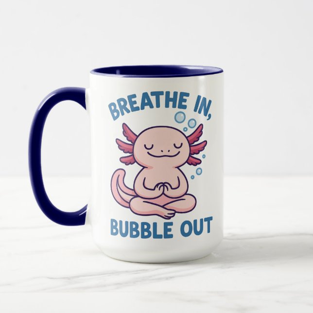 Breathe In Bubble Out Axolotl Yoga Mug (Left)