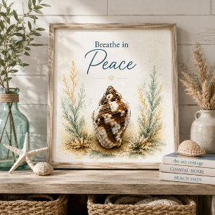 Breathe in Peace Seashell Bathroom Wall Art