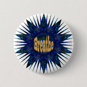 Breathe, On Blue Boho Star,   6 Cm Round Badge