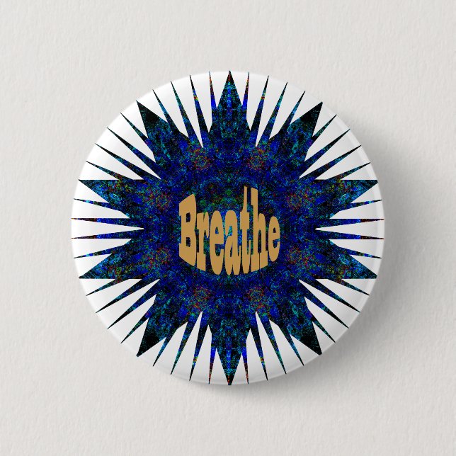 Breathe, On Blue Boho Star,   6 Cm Round Badge (Front)