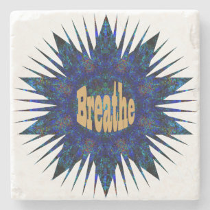 Breathe, On Blue Boho Star,   Stone Coaster