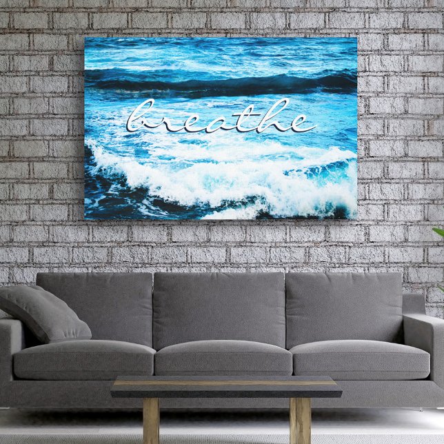 Breathe Quote Hawaii Turquoise Ocean Waves Photo Canvas Print (Creator Uploaded)