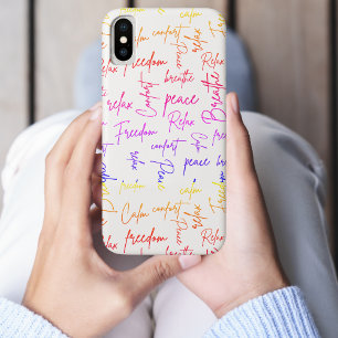 Breathe Relax Peace Rainbow Script White Pattern iPhone X Case