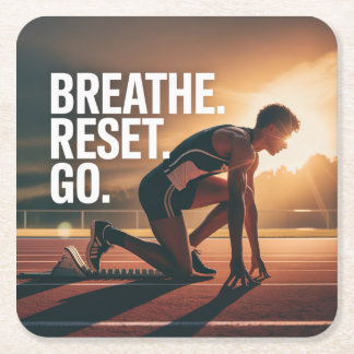 Breathe. Reset. Go. Square Paper Coaster