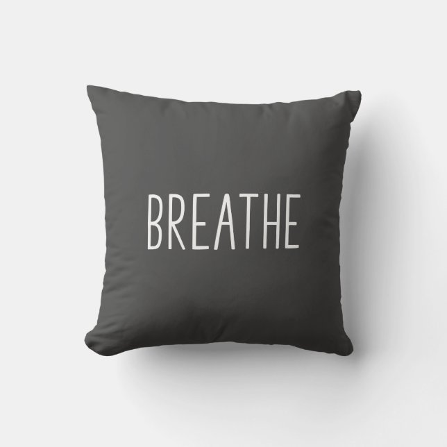 Breathe | Simple Motivational Quote Boho Grey Cushion (Front)