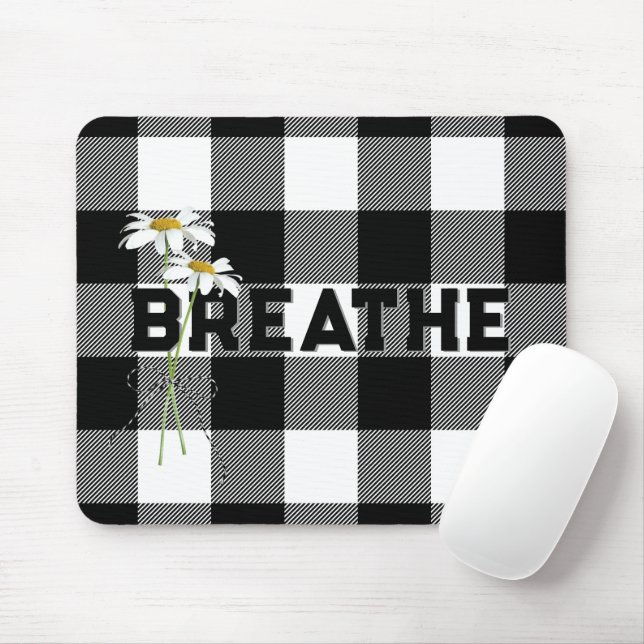 BREATHE Text On Buffalo Plaid Mouse Mat (With Mouse)