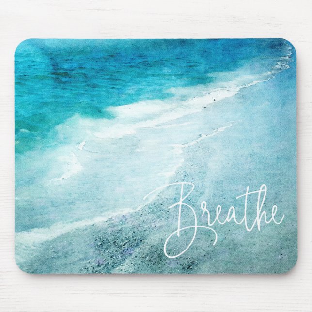 Breathe Yoga Quote Retro Beach Teal Blue Ocean Mouse Mat (Front)