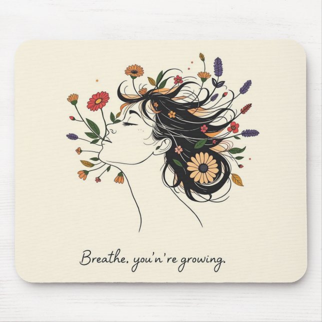 “Breathe, You’re Growing” Floral Mindfulness pad Mouse Mat (Front)
