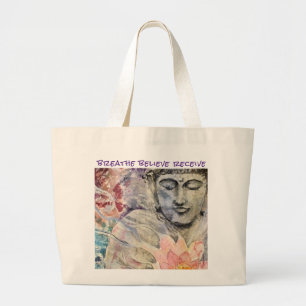 Breathe Zen Buddha Watercolor Large Canvas Tote