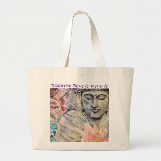Breathe Zen Buddha Watercolor Large Canvas Tote