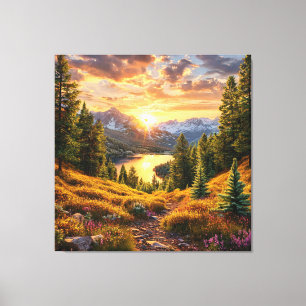 Breathtaking Alpine Sunrise Over Forested Valley Canvas Print
