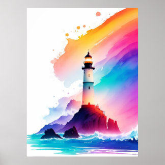 Breathtaking Lighthouse Panorama of Waves Poster