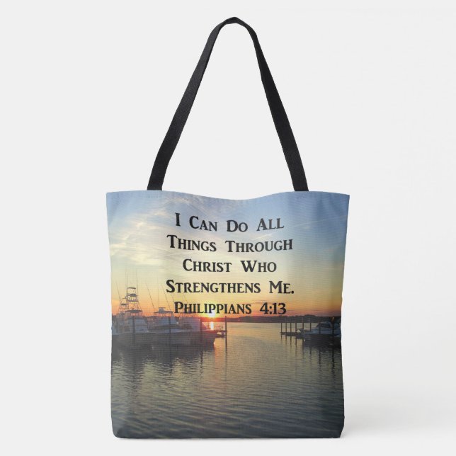 BREATHTAKING PHILIPPIANS 4:13 SCRIPTURE TOTE BAG (Back)
