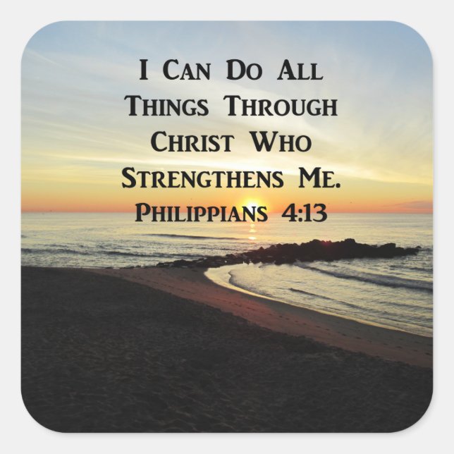BREATHTAKING PHILIPPIANS 4:13 SCRIPTURE VERSE SQUARE STICKER (Front)