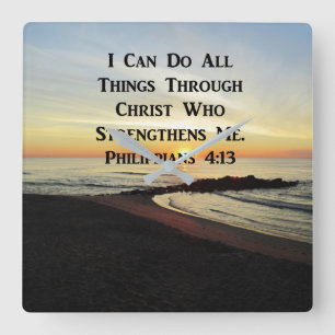 BREATHTAKING PHILIPPIANS 4:13 SCRIPTURE VERSE SQUARE WALL CLOCK