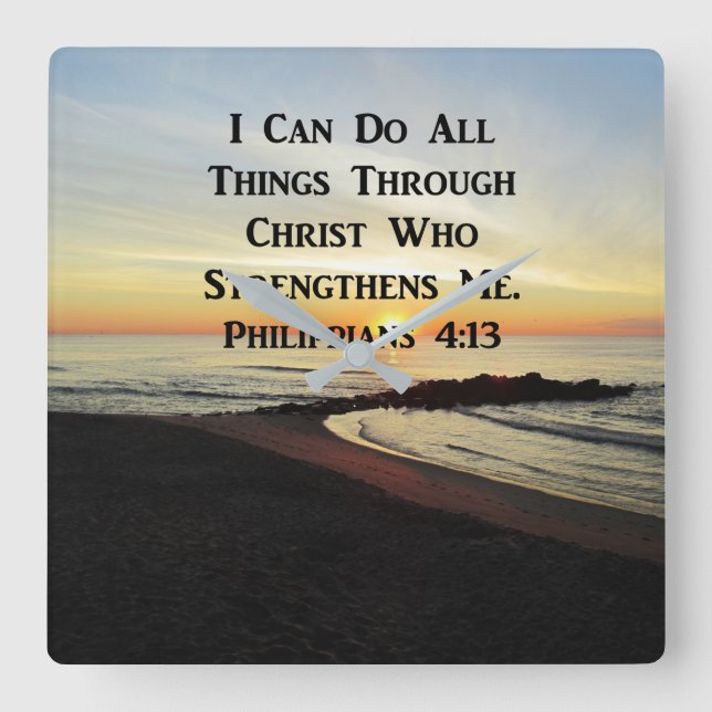 BREATHTAKING PHILIPPIANS 4:13 SCRIPTURE VERSE SQUARE WALL CLOCK (Front)