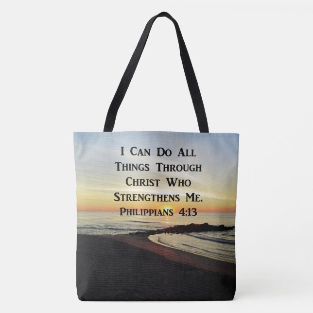 BREATHTAKING PHILIPPIANS 4:13 SCRIPTURE VERSE TOTE BAG (Front)