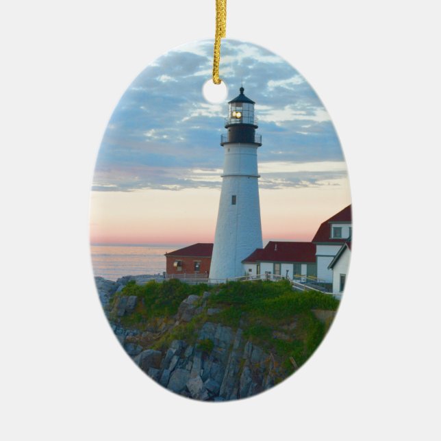 Breathtaking Portland Lighthouse Ceramic Tree Decoration (Front)