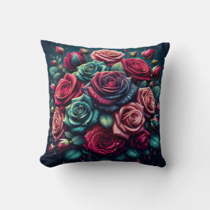 "Breathtaking Rain Soaked Rose Bouquet" Cushion