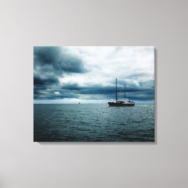Breathtaking Ship Sailing on Stormy Seas Dramatic Canvas Print (Front)