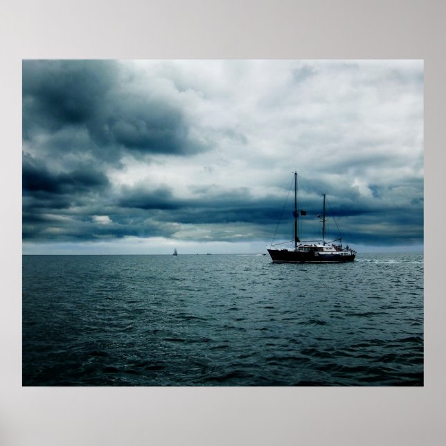 Breathtaking Ship Sailing on Stormy Seas Dramatic Poster (Front)